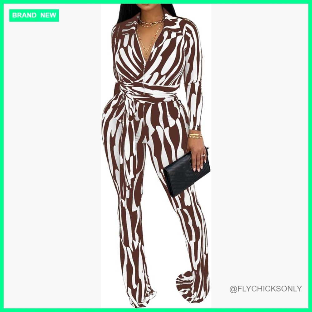 V Neck Wrap Top With Flare Leggings Set, Long Sleeve, High Waist Belted